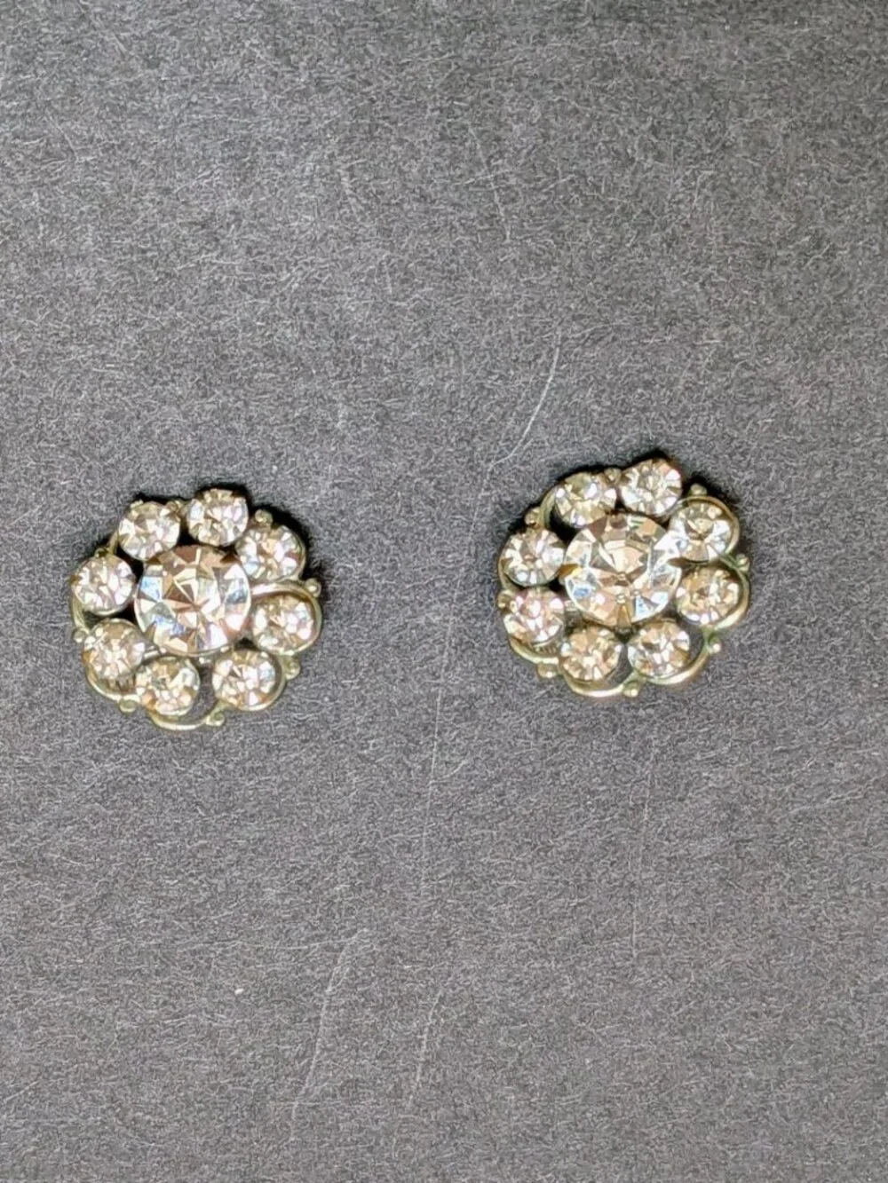 Vintage Rhinestone Cluster Brooch Pins Pair 1940s 1950s